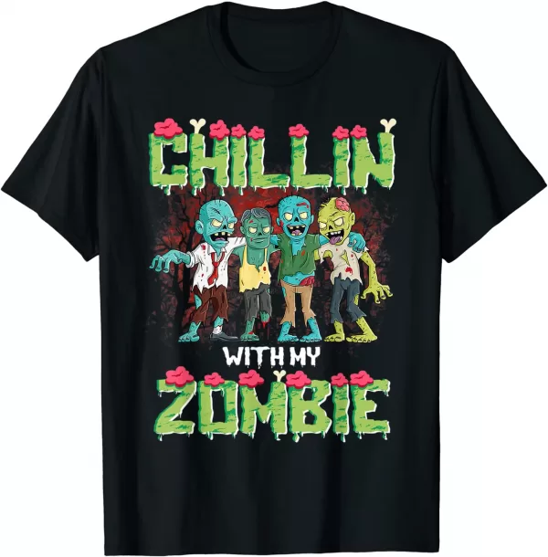 Chillin With My Zombies Friends Horror Halloween Boys Shirt
