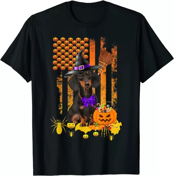 Dachshund Dog Pumpkin American Flag Halloween Dog Shirt
