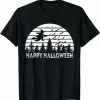 Happy Halloween Witch On Broomstick Bats Vintage Distressed Shirt