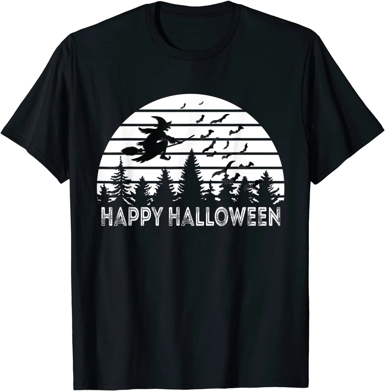 Happy Halloween Witch On Broomstick Bats Vintage Distressed Shirt