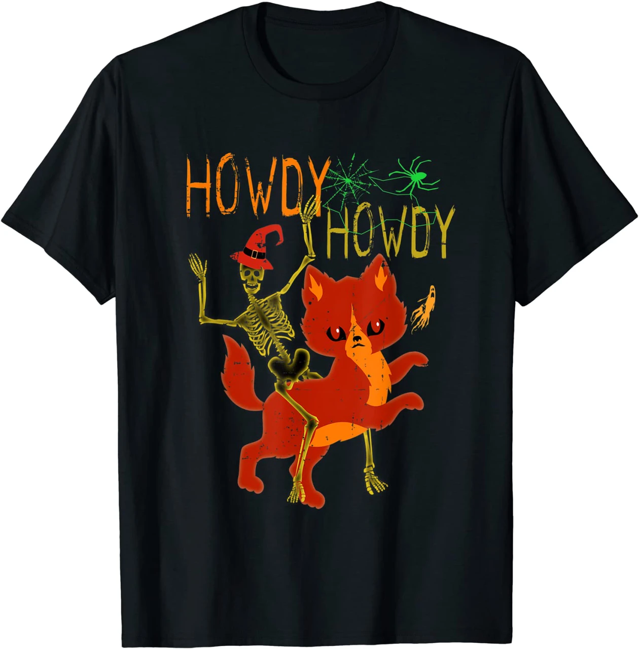 Howdy Howdy Riding Skeleton With Cat Halloween Funny Western Shirt