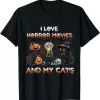 I Love Horror Movie And My Cat Halloween Shirt