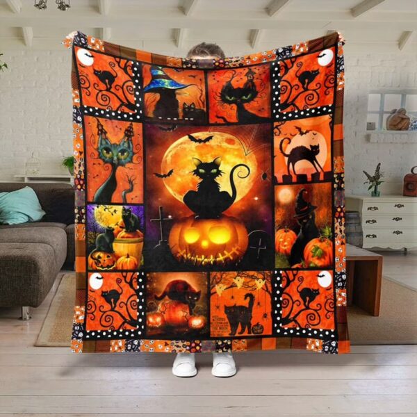 Black Cat Pumpkin Fleece Blanket