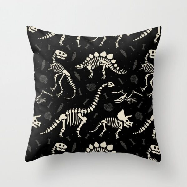 Dinosaur Fossils On Black Pillow Covers And Insert