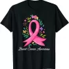 Floral Pink Breast Cancer Awareness In October We Wear Pink Shirt
