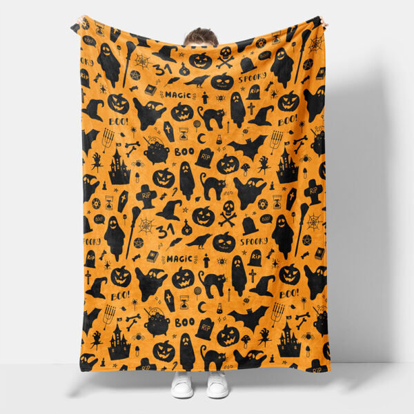 Halloween Pumpkin &Amp; Black Cat Fleece Blanket