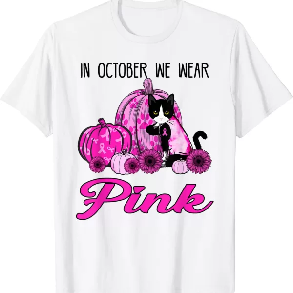 In October We Wear Pink Black Cat Breast Cancer Awareness Shirt