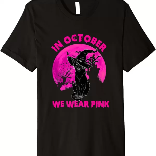 In October We Wear Pink Breast Cancer Awareness Cat Lover Shirt