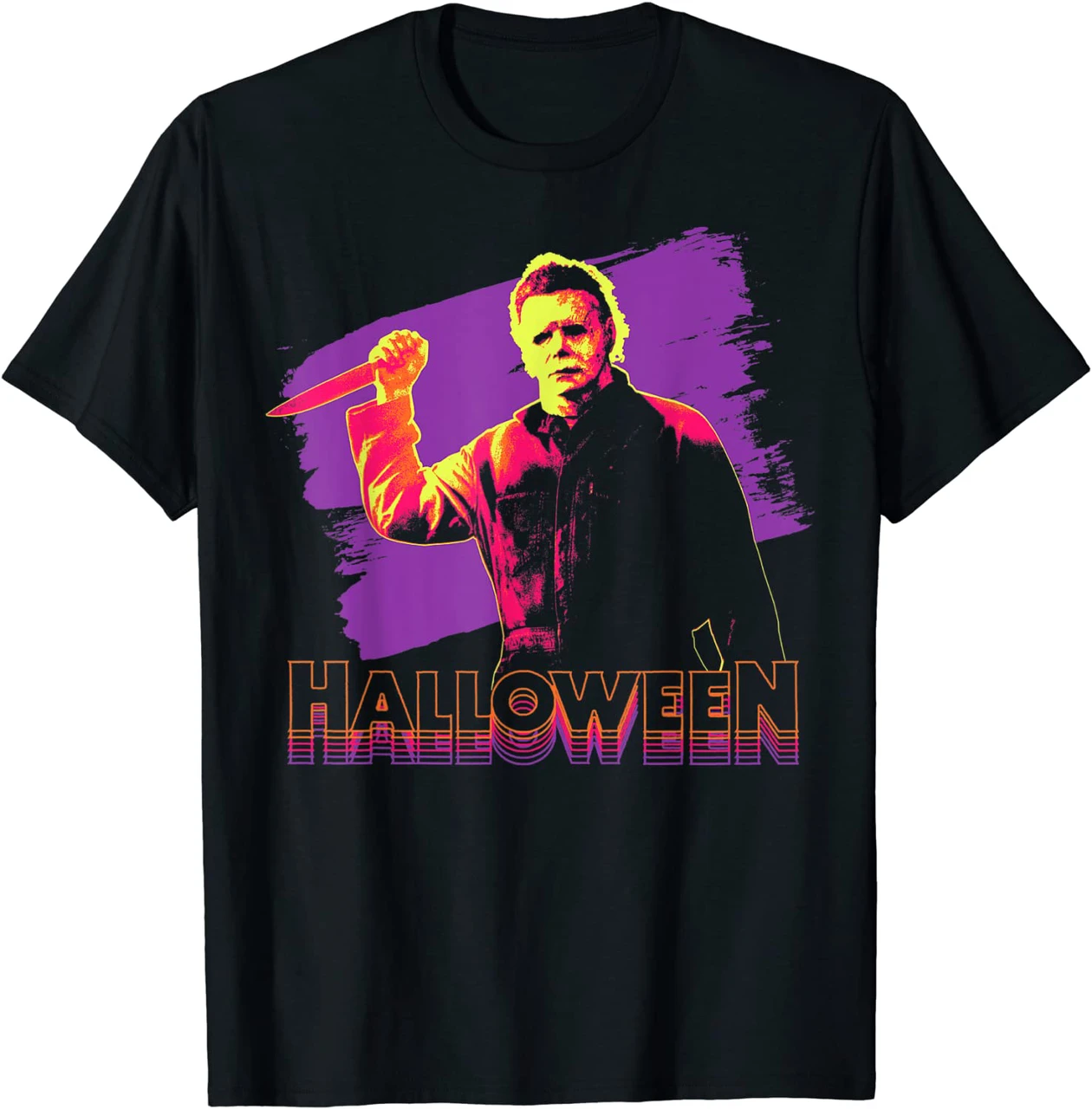 Michael Myers Neon Portrait Halloween Fictional Character Shirt