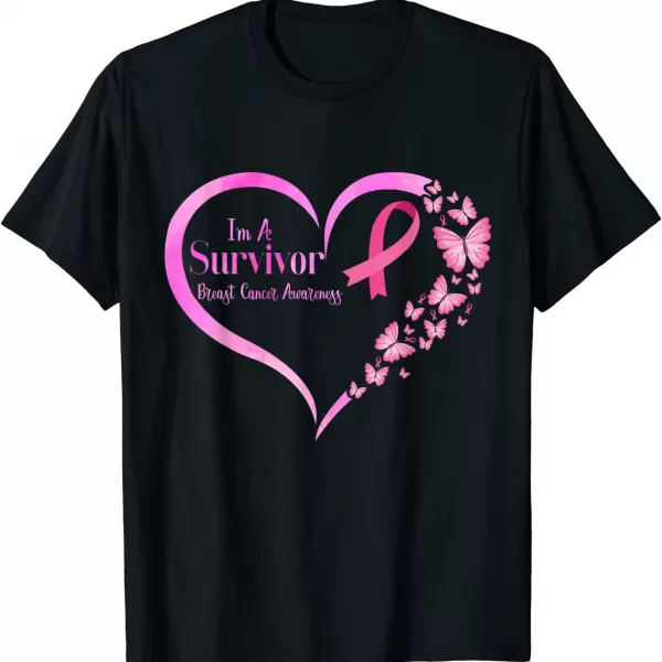 Pink Butterfly Heart I'm A Survivor Breast Cancer Awareness Shirt