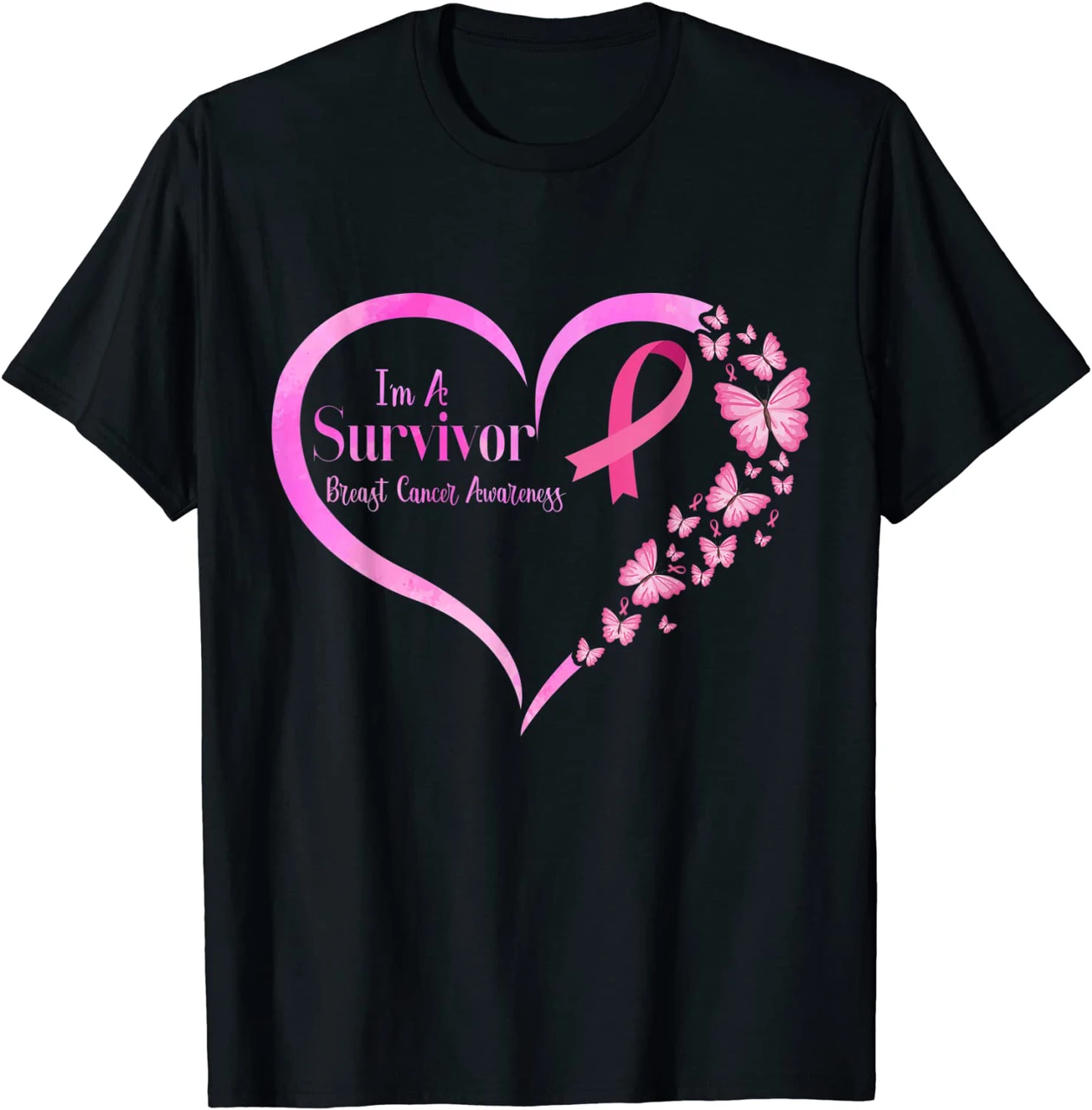 Pink Butterfly Heart I'M A Survivor Breast Cancer Awareness Shirt