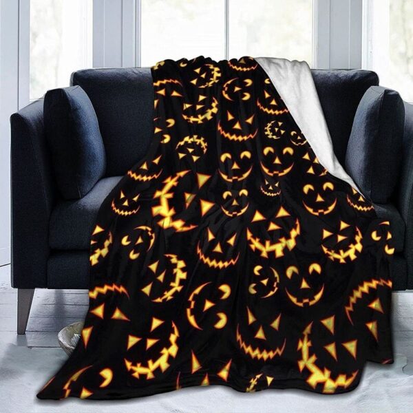 Scary Pumpkin Black Halloween Fleece Blanket