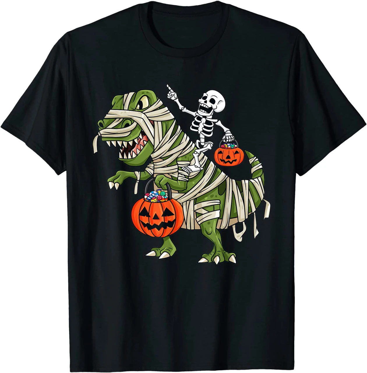 Skeleton Riding Mummy T Rex Halloween Shirt