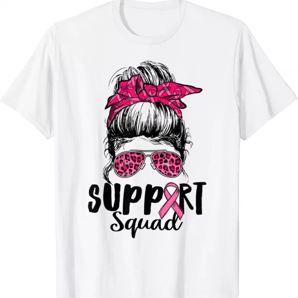 Support Squad Messy Bun Pink Warrior Breast Cancer Shirt