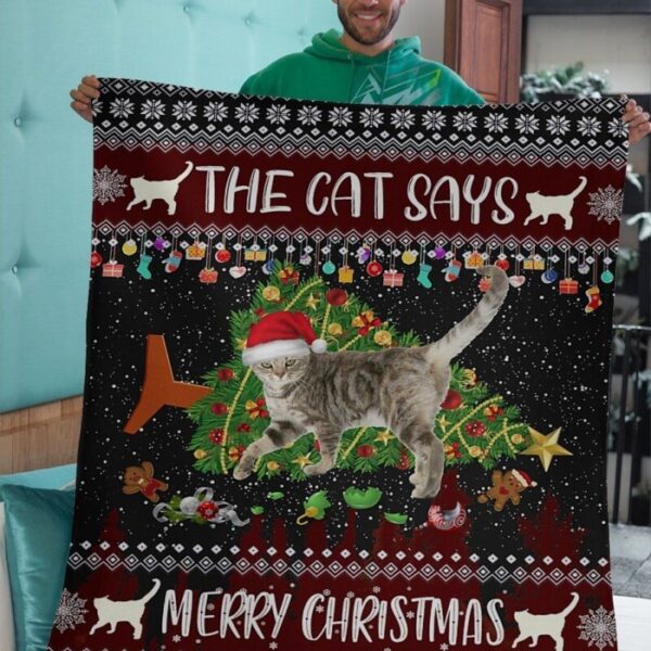 Cat Says Merry Christmas Blanket