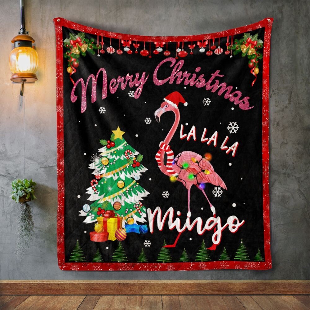 Christmas Flamingo Merry Christmas La La La Blanket