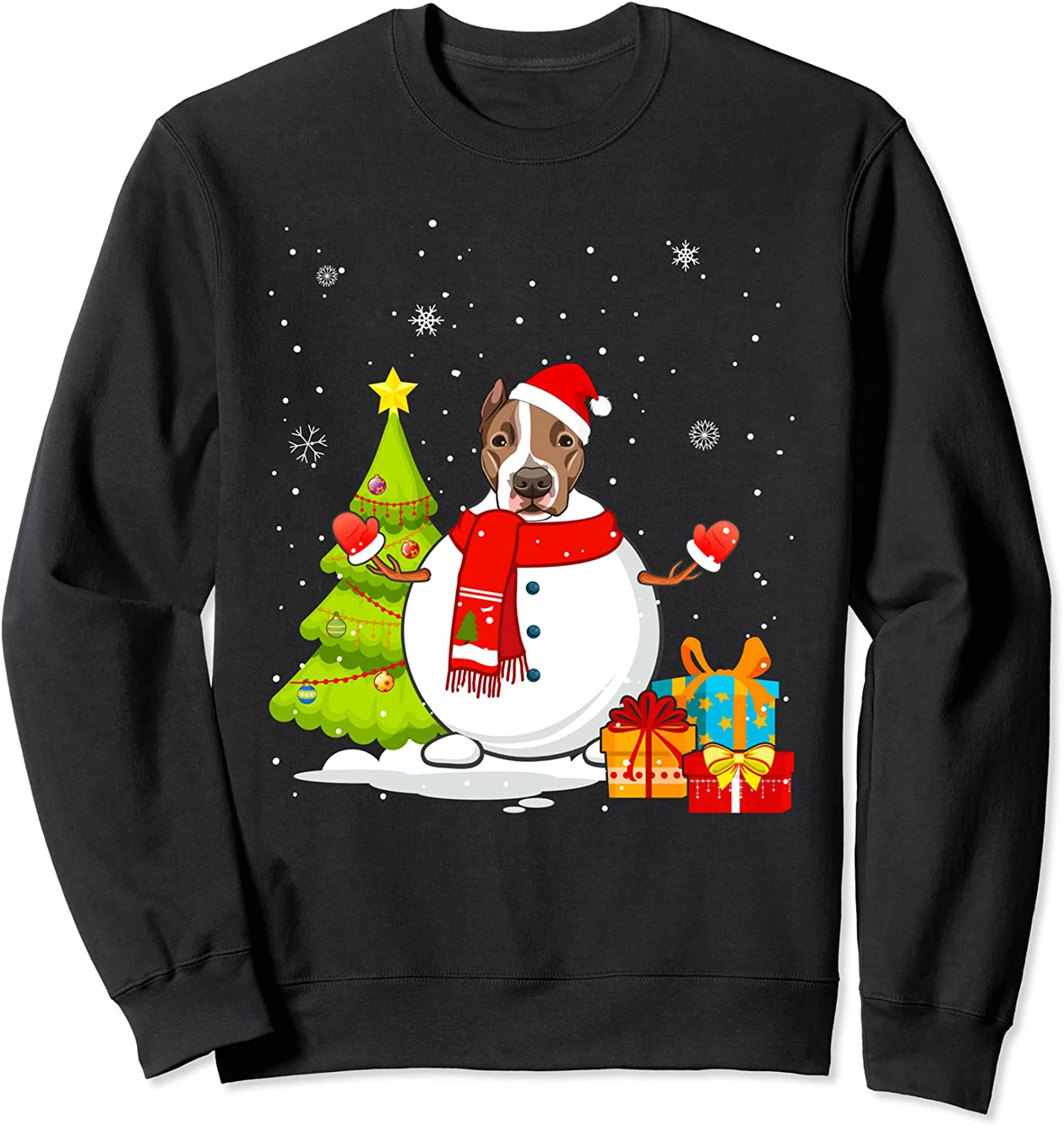 Cute Pitbull Christmas Pajama Snowman Dog Lover Sweatshirt