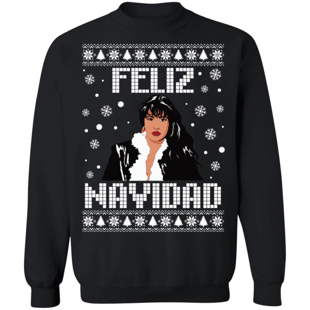 Feliz Navidad Selena Christmas Sweater Shirt Panetory – Graphic Design Apparel &Amp; Accessories Online