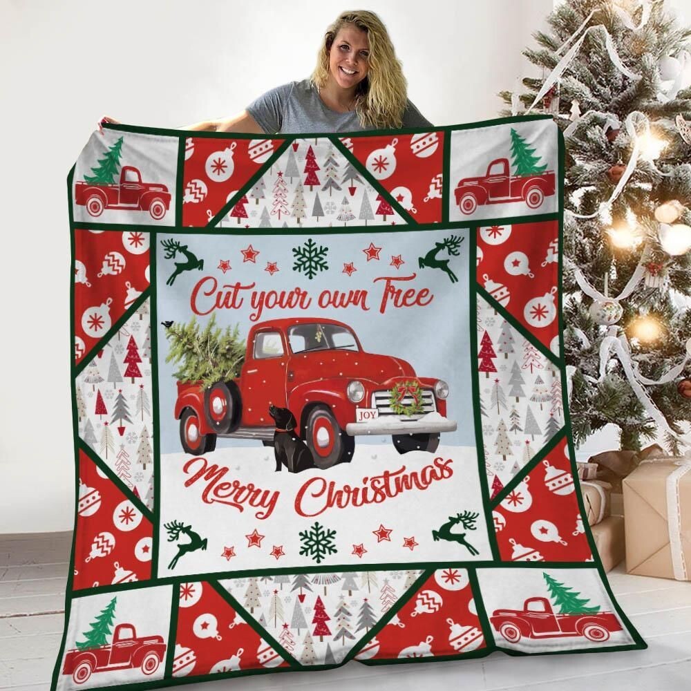 Red Truck Christmas Cut Your Own Tree Merry Christmas Fleece Blanket