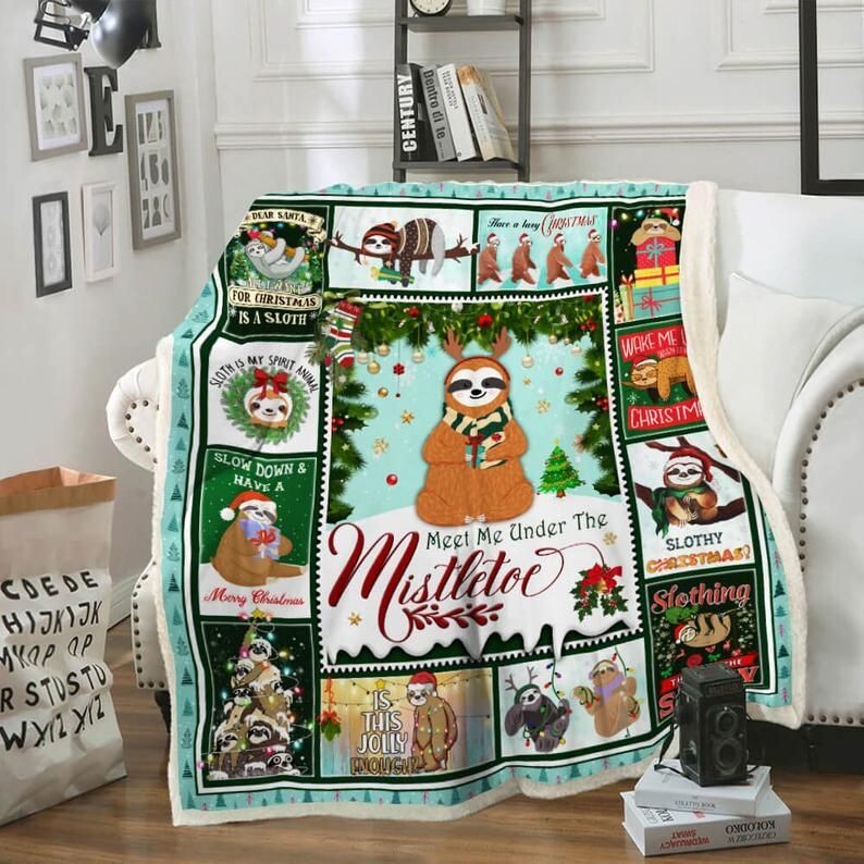 Sloth Mistletoe Christmas Blanket