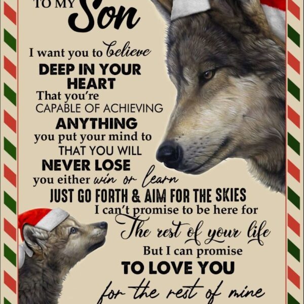 To My Son Love Your Mom Wolf Christmas Blanket