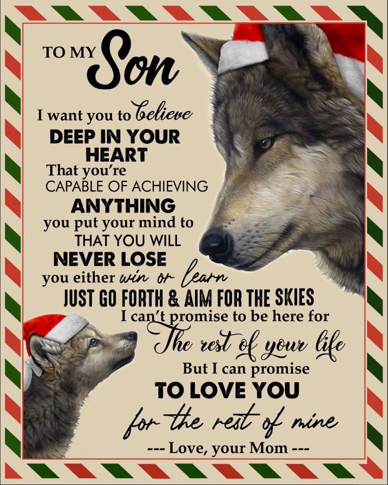 To My Son Love Your Mom Wolf Christmas Blanket