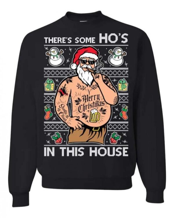 Ugly Christmas Sweater Wap Theres Some Ho?S In This House Sweatshirt