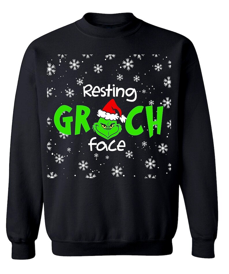 Xmas Crewneck Resting Grinch Face Ugly Holiday Sweater