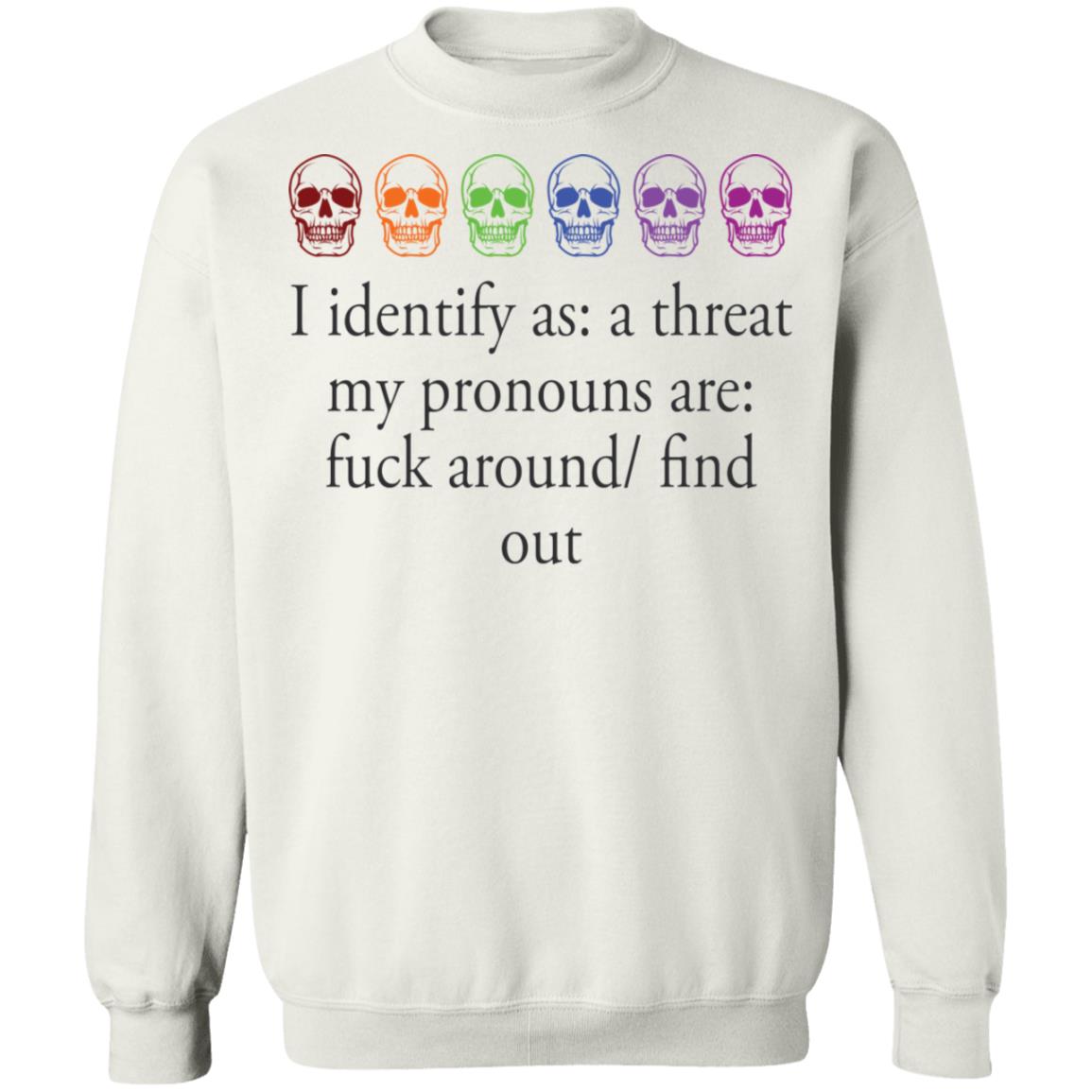 Skull I Identify As A Threat My Pronouns Are Fuck Around Find Out Shirt 1