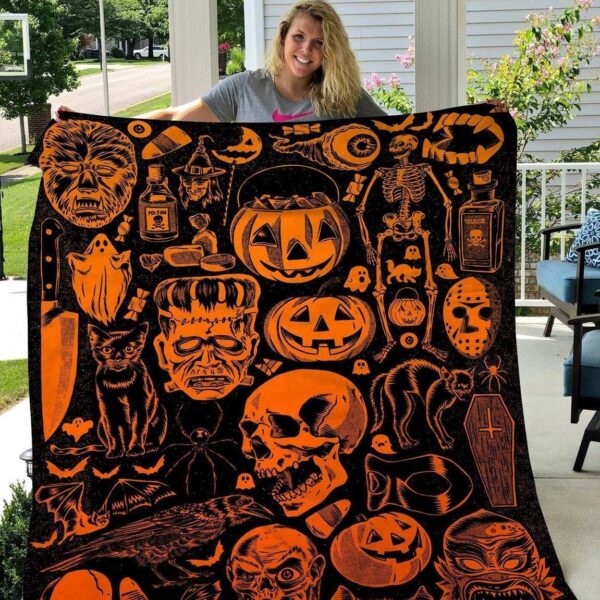 Halloween Pumpkin And Skull Fleece Blanket