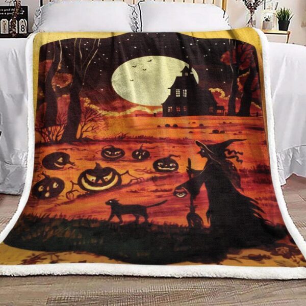 Halloween Witch Cat Pumpkin Fleece Blanket