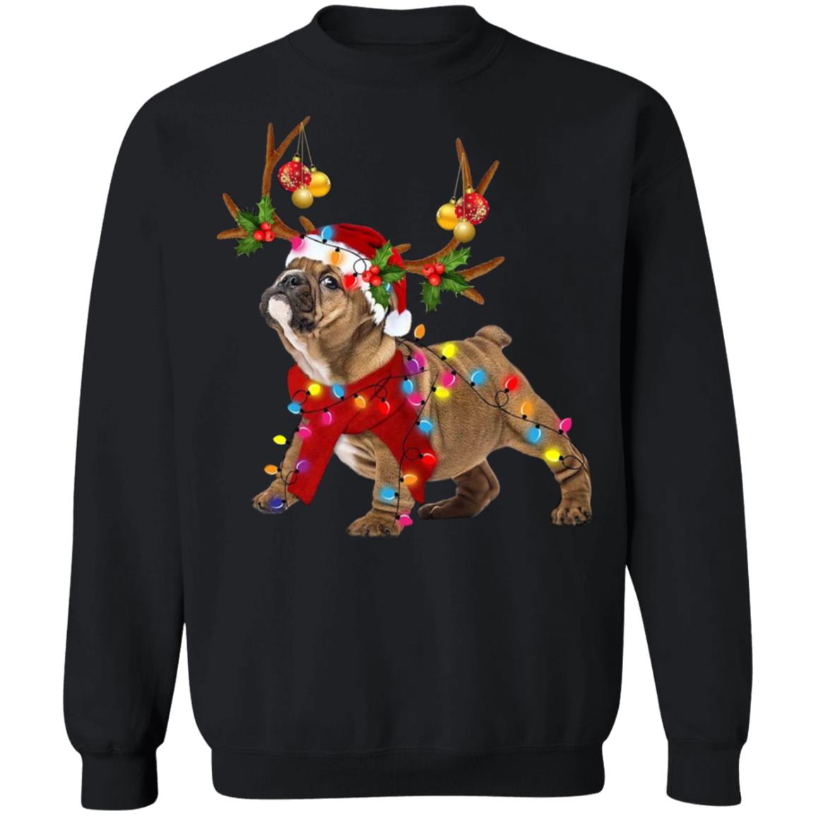 Bulldog Reindeer Christmas Light Shirt 1