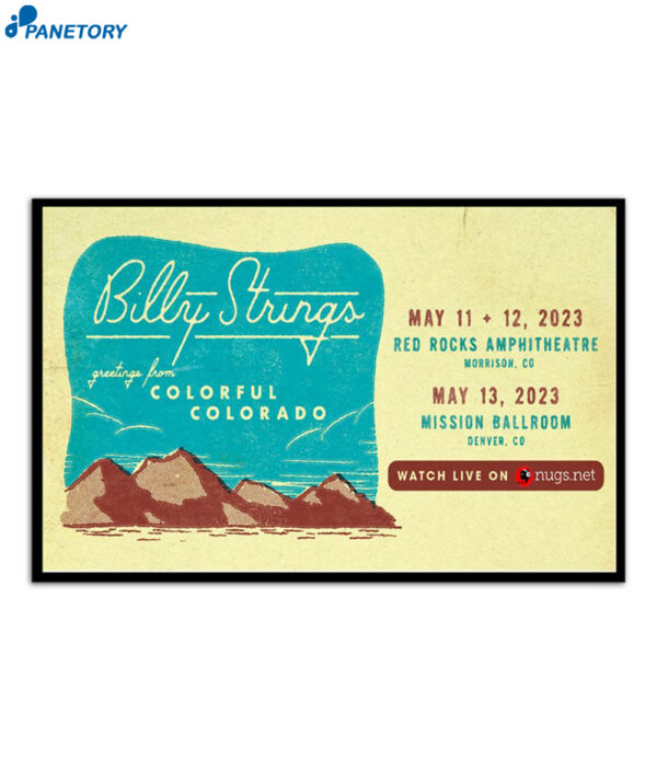 Billy Strings Red Rocks Morrison Colorado Tour May 11 12 2023 Poster
