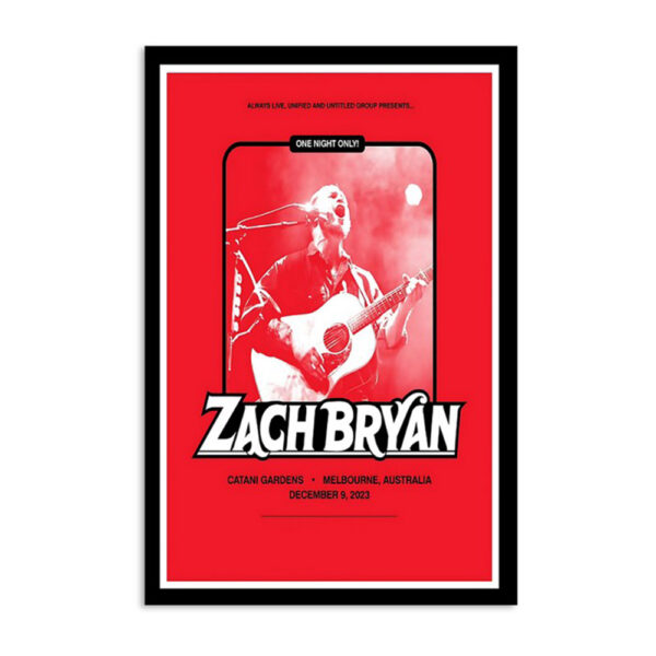 Zach Bryan Tour Catani Gardens Melbourne Australia Dec 9 2023 Poster