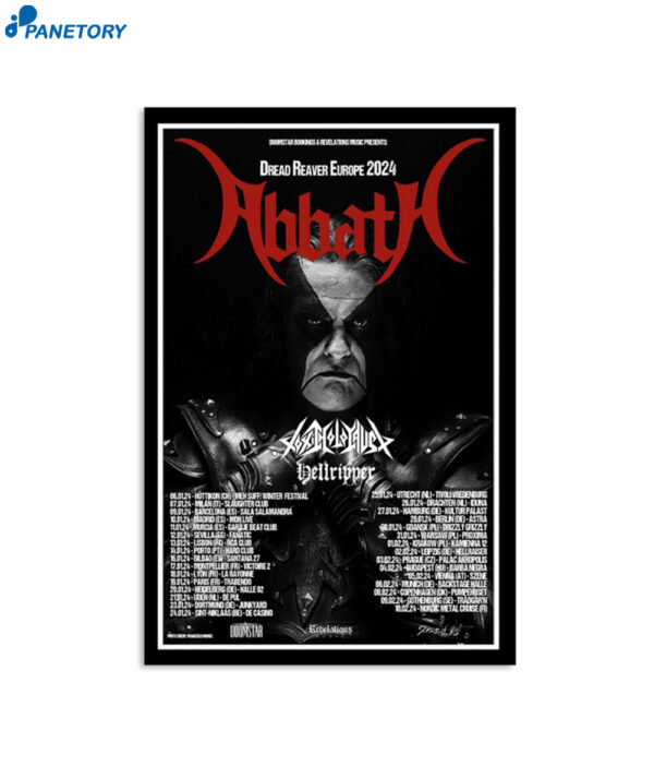 Abbath Dread Reaver Europe 2024 Tour Poster
