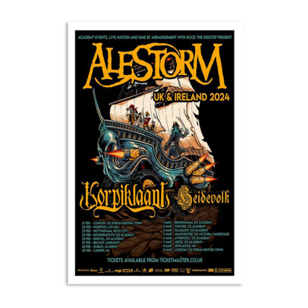 Alestorm Uk & Ireland 2024 Tour Poster