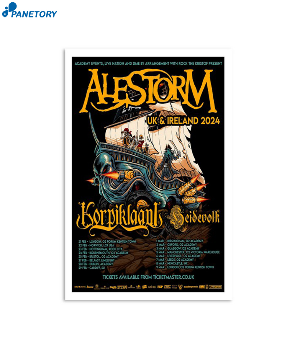 Alestorm Uk & Ireland 2024 Tour Poster 2024