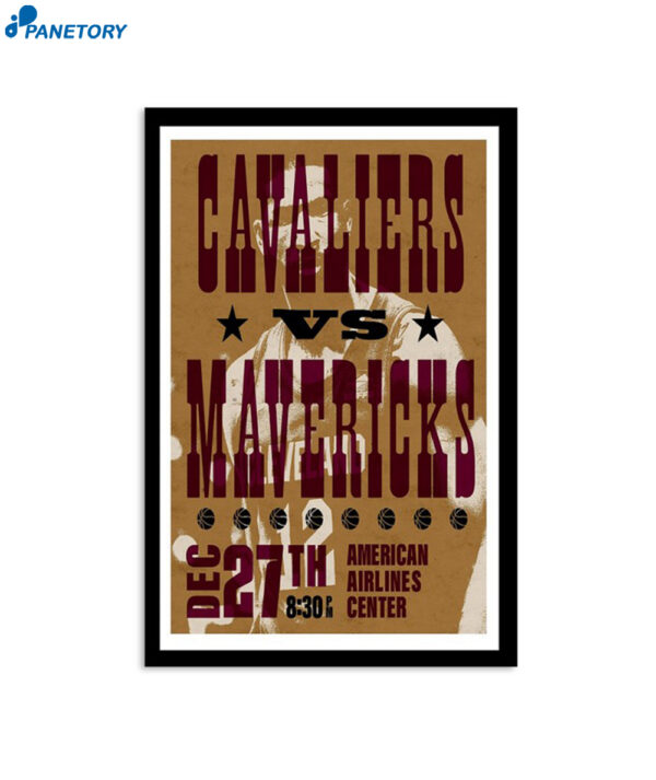 Cavaliers Vs Mavericks Dec 27th 2023 American Airlines Center Poster