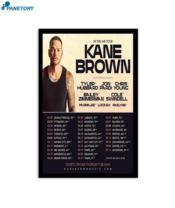 Kane Brown In The Air 2024 Tour Poster