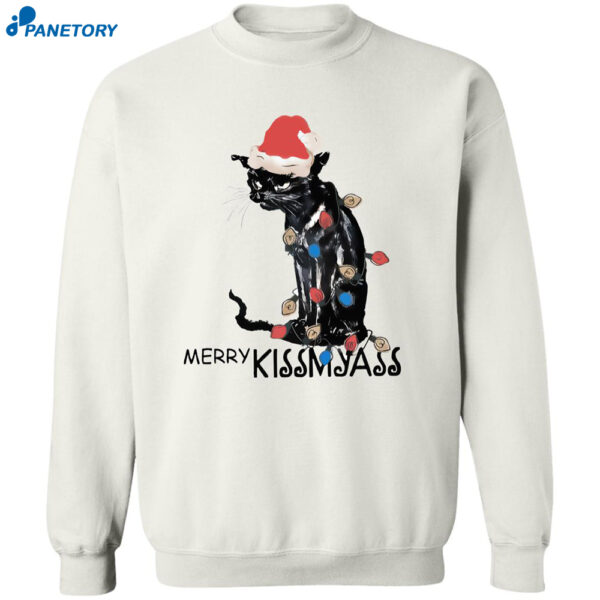 Retro Christmas Cat Merry Kissmyass Print Sweatshirt
