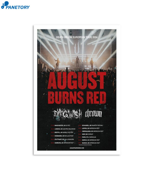 August Burns Red Death Below European Tour 2024 Poster