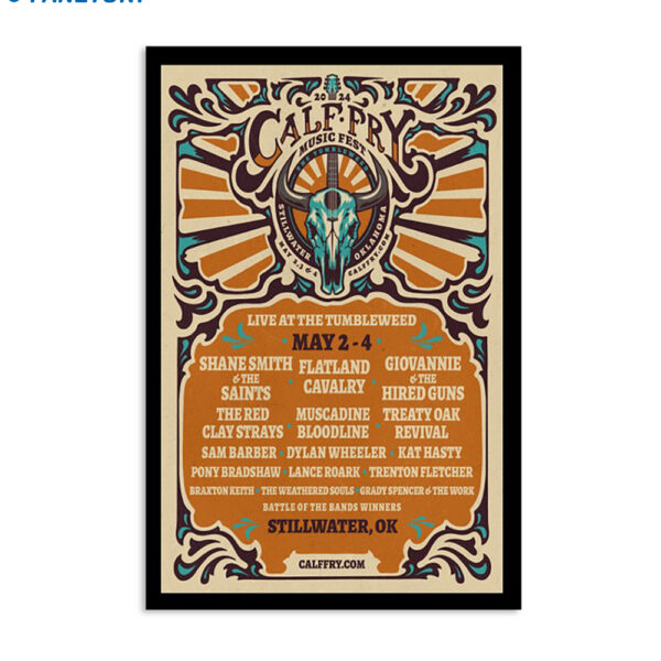 Stillwater Ok May 2-4 2024 Calf Fry Music Festival Tour Poster