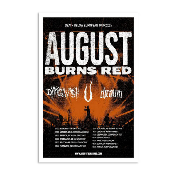 August Burns Red Death Below Europe 2024 Tour Poster