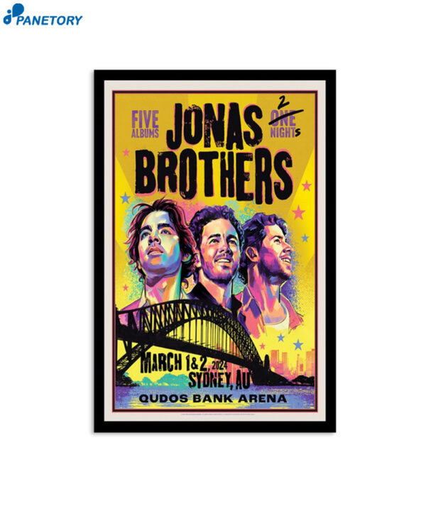Jonas Brothers Qudos Bank Arena Sydney Au March 1 & 2 2024 Poster