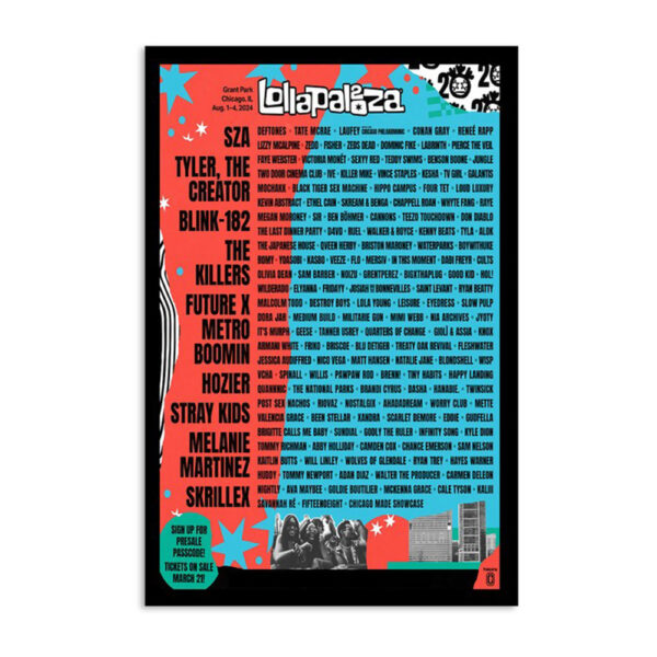 Lollapalooza August 1-4 2024 Grant Park Chicago Il Poster