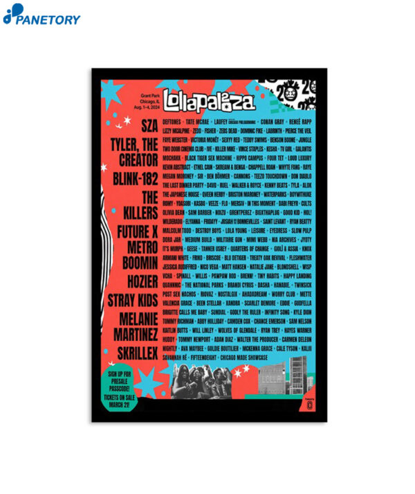 Lollapalooza August 1-4 2024 Grant Park Chicago Il Poster