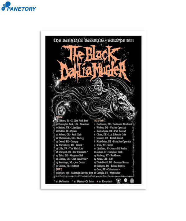 The Black Dahlia Murder The Remnant Returns Europe 2024 Poster