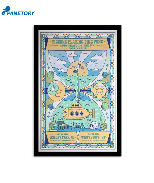 Pigeons Playing Ping Pong May 2024 Asbury Park Nj & Westport CT Poster