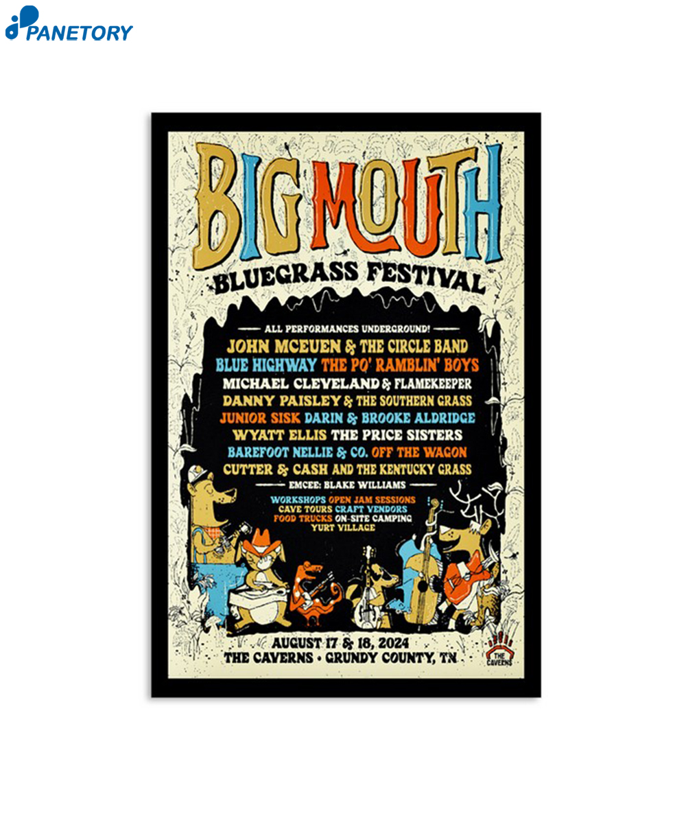 Big Mouth Bluegrass Festival The Caverns Grundy County TN Aug 17 18 2024 Poste 2 Big Mouth Bluegrass Festival The Caverns Grundy County Tn Aug 17-18 2024 Poster