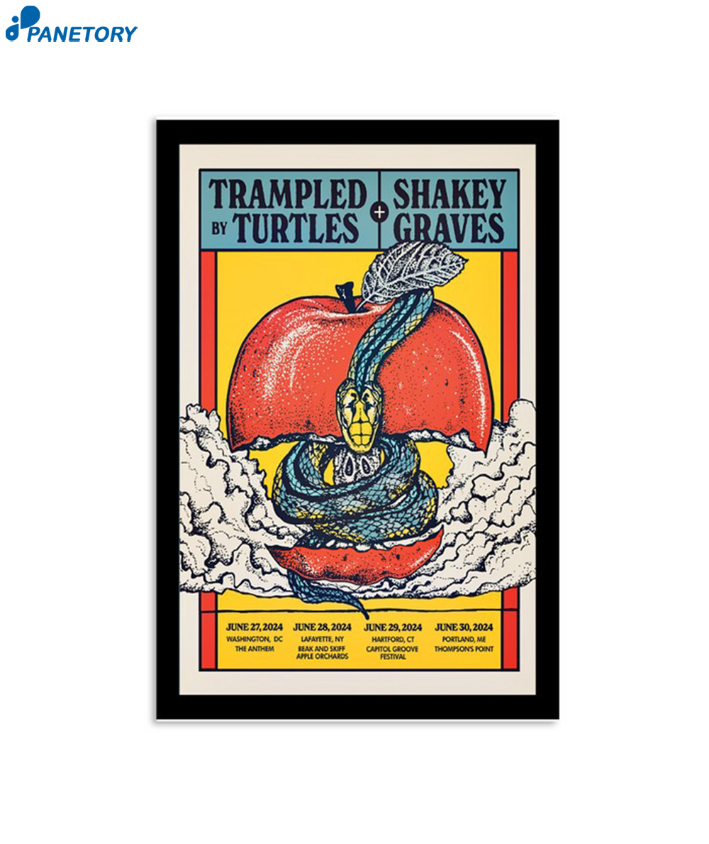 Trampled By Turtles W Shakey Graves Tour Amercia Jun 27-30 2024 Poster 2 Trampled By Turtles W Shakey Graves Tour Amercia Jun 27-30 2024 Poster